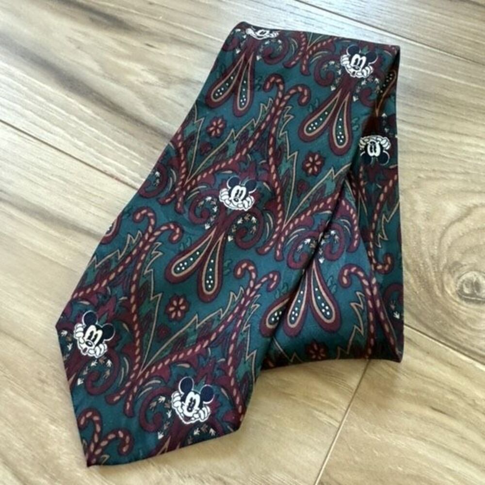 Vintage 80s 90s Disney Mickey Mouse 100% Silk Mens Neck Tie